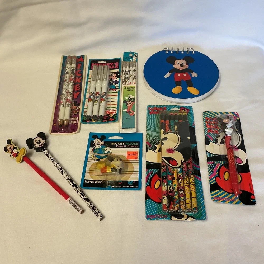 Vintage Mickey Mouse Stationery Lot Pentel Pen Pals Pentech Pencils Eraser 90s